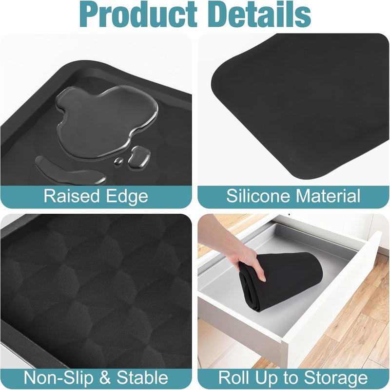 ToLanbbt Refrigerator Spill Mat - 37.5'' x 8.5'' Silicone Under Fridge Floor Protector with Raised Edge, Leak Catcher Liner Drip Tray for Refrigerator Washing Machine, Dryer, Wine Cooler, Black - Image 3
